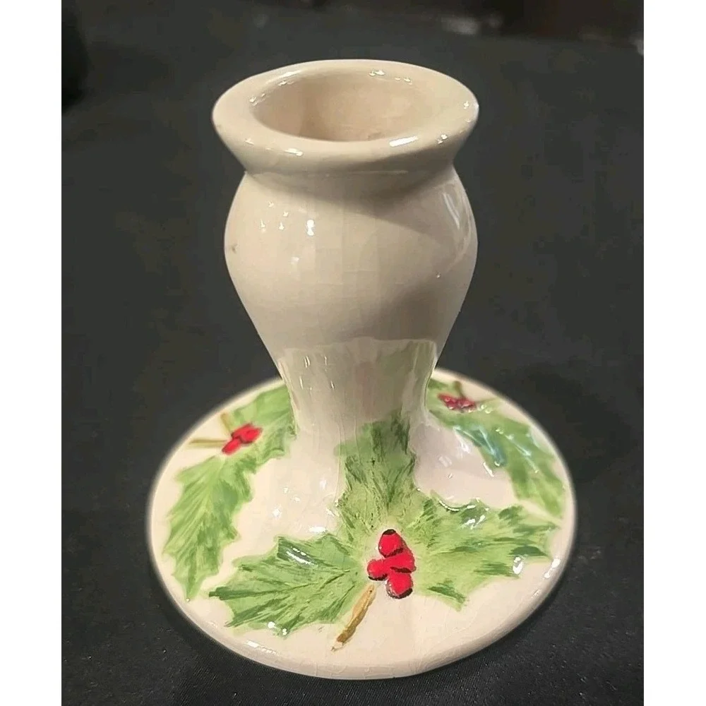 Vintage Holiday Mistletoe Candle Stick Holder 3